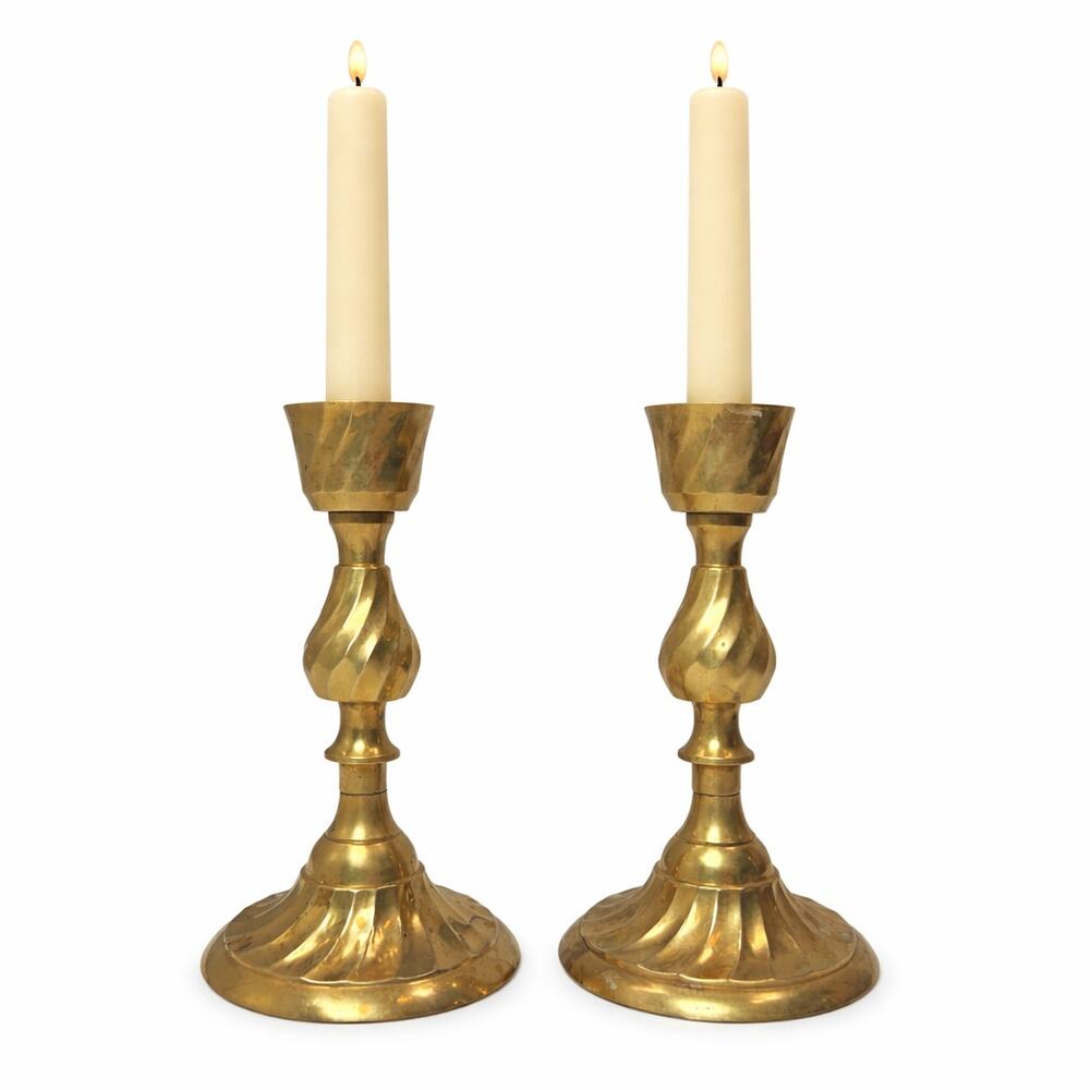 Vintage 80s Gold Brass Candlestick Holders Set of 2 Made in India 7.25"